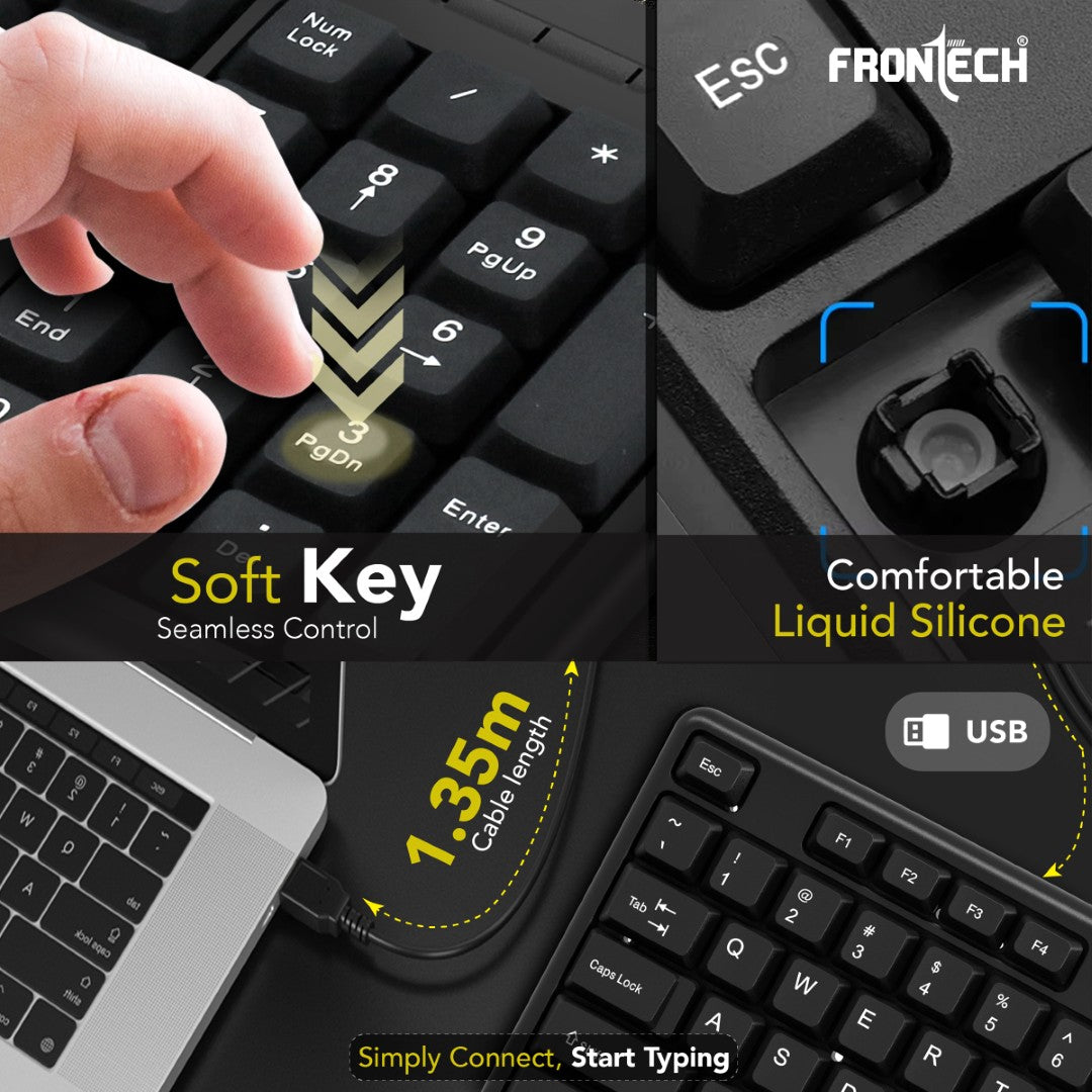 Frontech Wired Membrane Keyboard and Mouse Combo with Retractable Stands (KB-0012) Frontech Wired Membrane Keyboard and Mouse Combo with Retractable Stands (KB-0012)